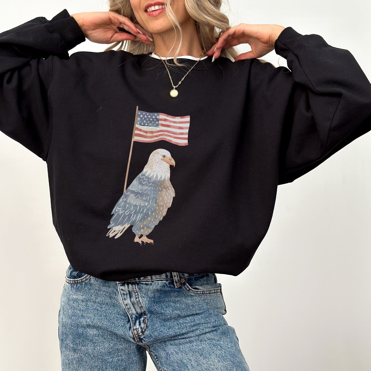 American Eagle Sweatshirt | Patriotic & Whimsical Heavy Blend Crewneck