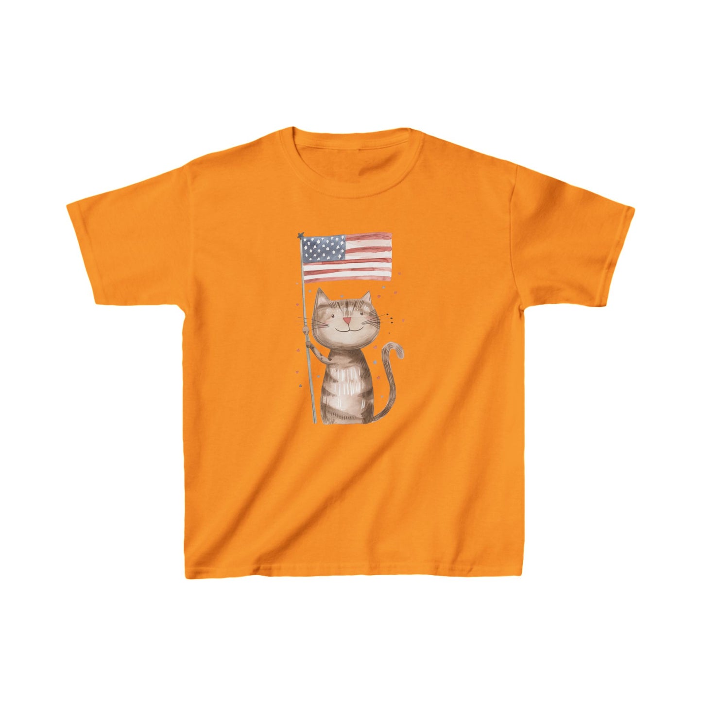 Kids' Cat with American Flag T-Shirt – Fun & Patriotic Design