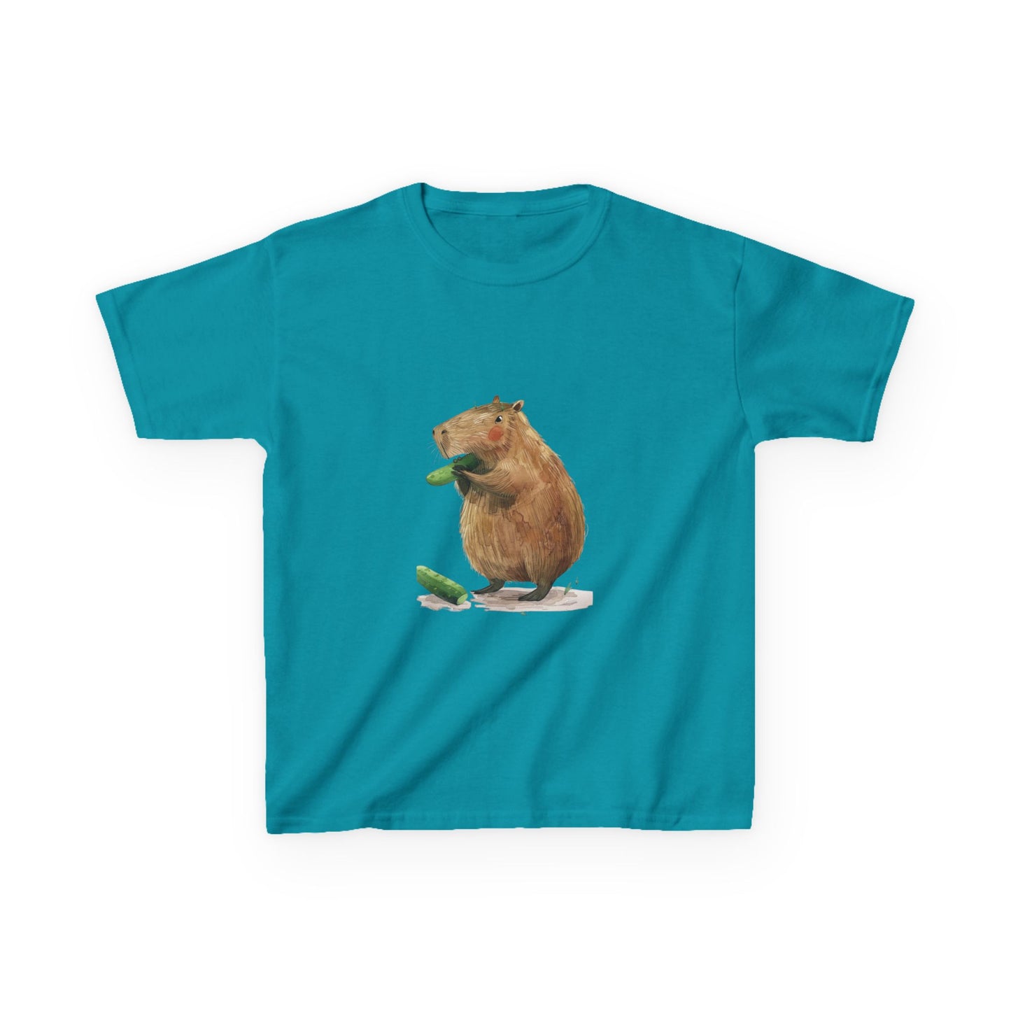 Kids' Capybara Eating Pickle T-Shirt - Fun & Comfortable