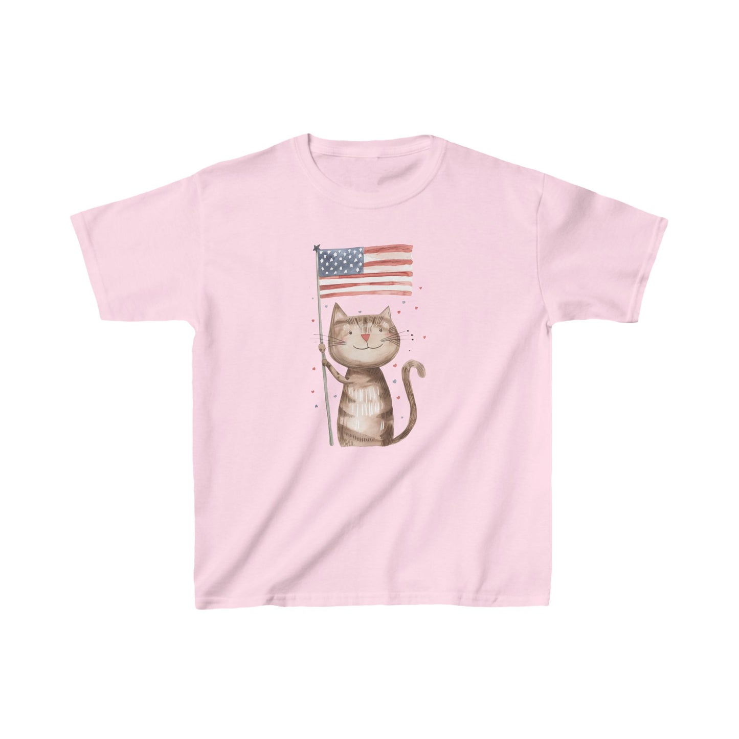 Kids' Cat with American Flag T-Shirt – Fun & Patriotic Design