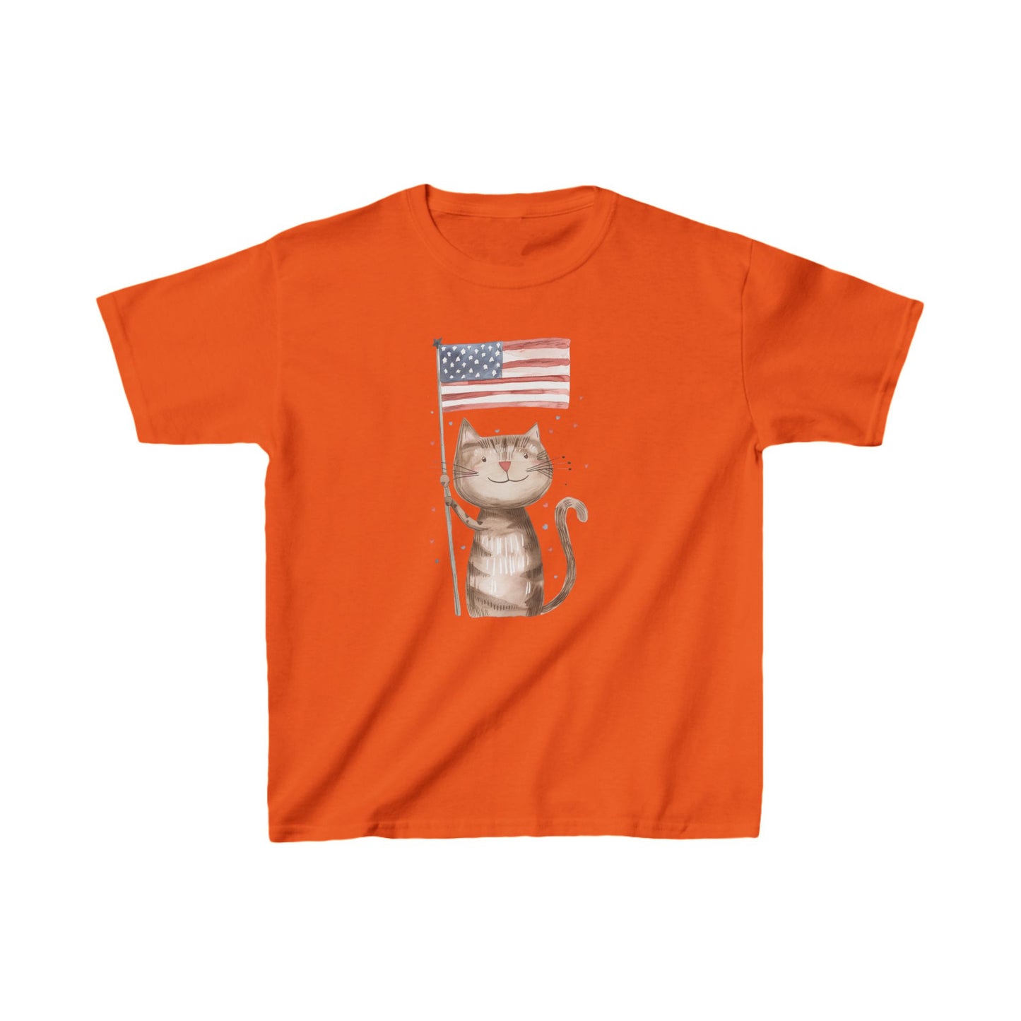 Kids' Cat with American Flag T-Shirt – Fun & Patriotic Design