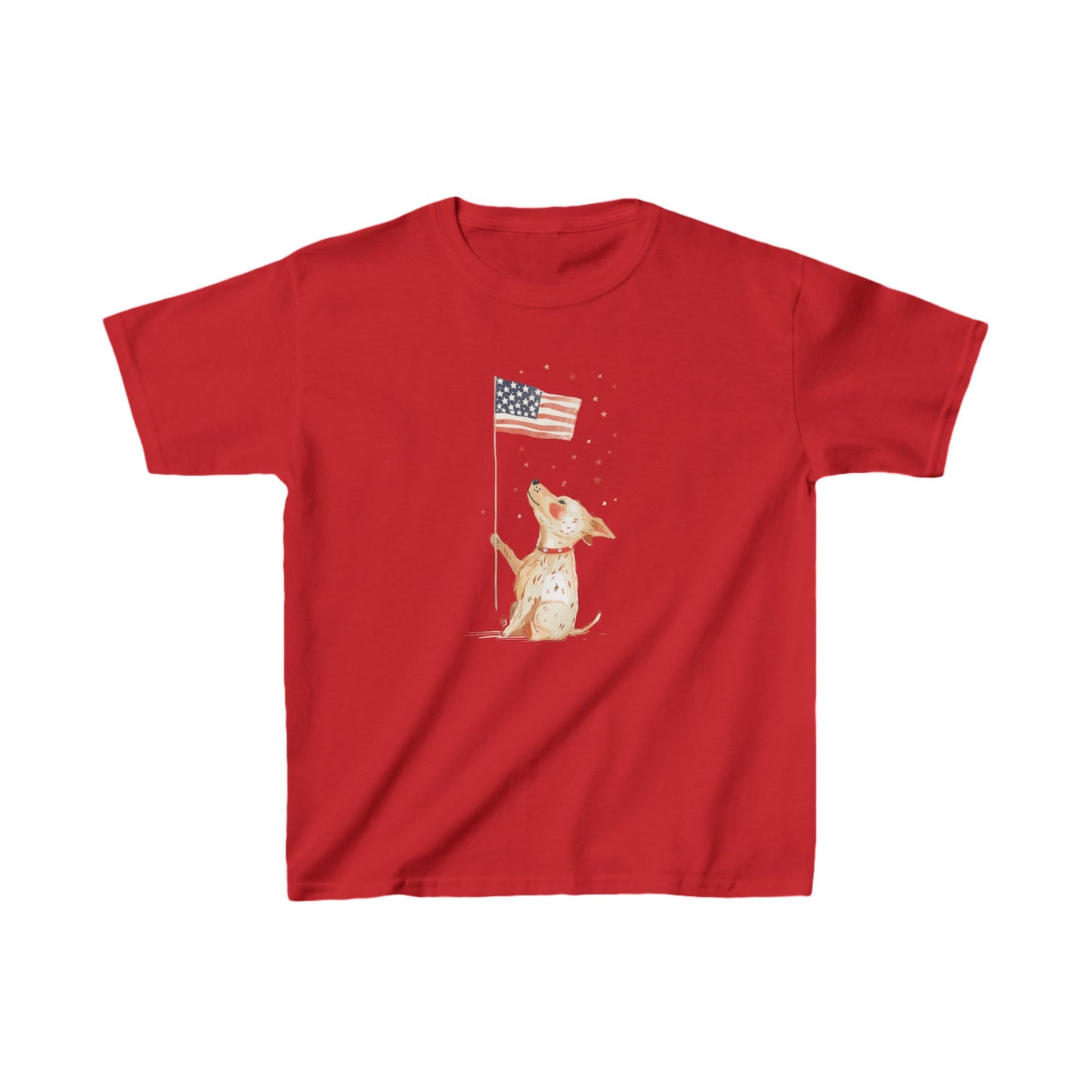 Kids' Dog Holding American Flag T-Shirt – Patriotic & Cute