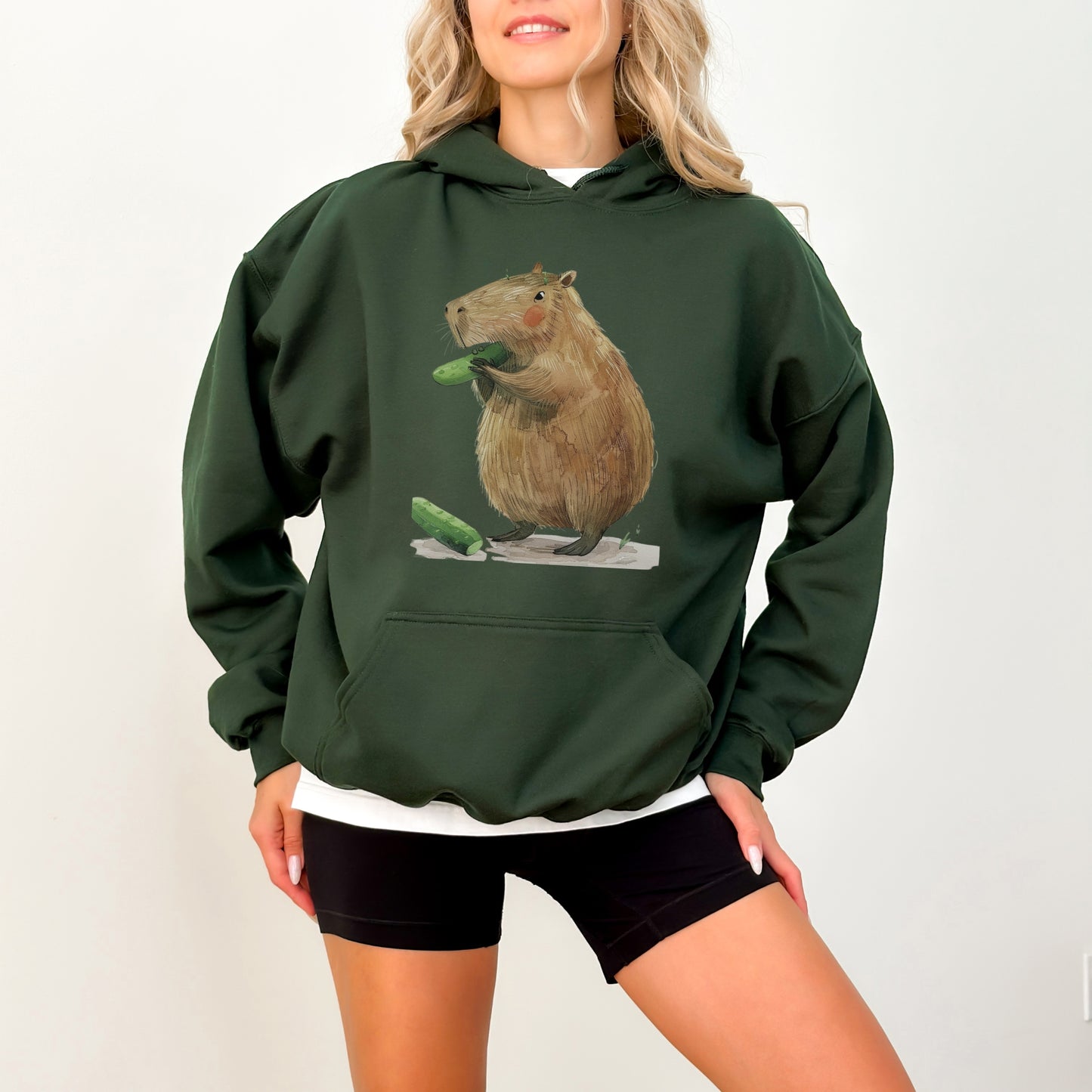 Capybara Eating Cucumber Unisex Hoodie – Cozy & Playful Sweatshirt