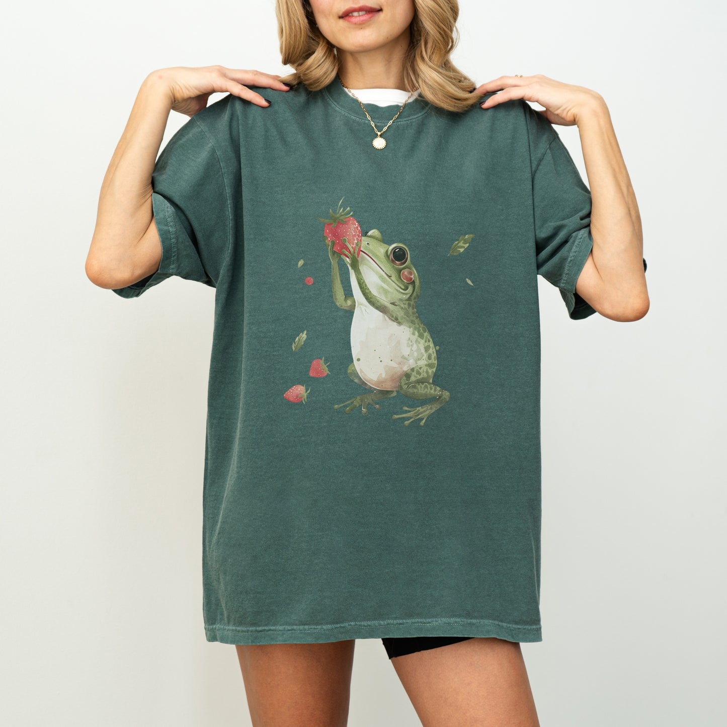 Frog with Strawberry T-Shirt | Whimsical Comfort Colors Tee