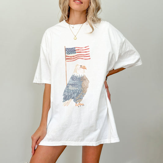 American Eagle T-Shirt | Whimsical Eagle with Flag Design