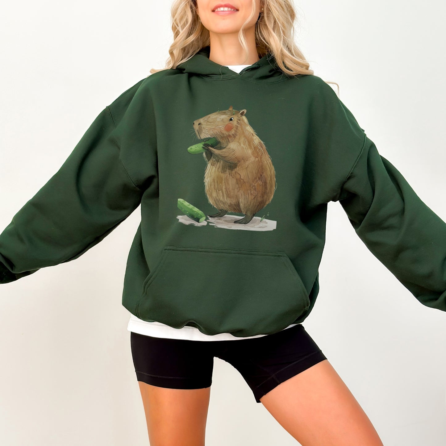 Capybara Eating Cucumber Unisex Hoodie – Cozy & Playful Sweatshirt