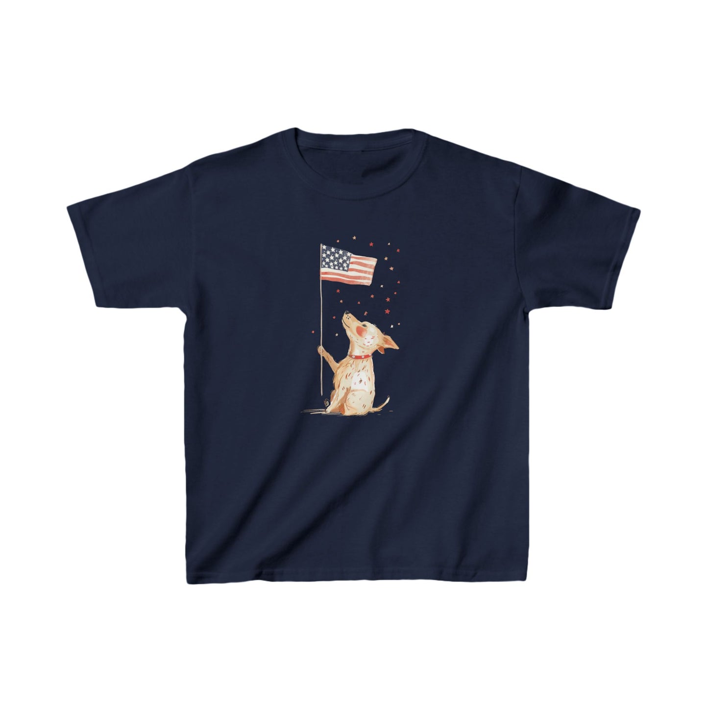 Kids' Dog Holding American Flag T-Shirt – Patriotic & Cute