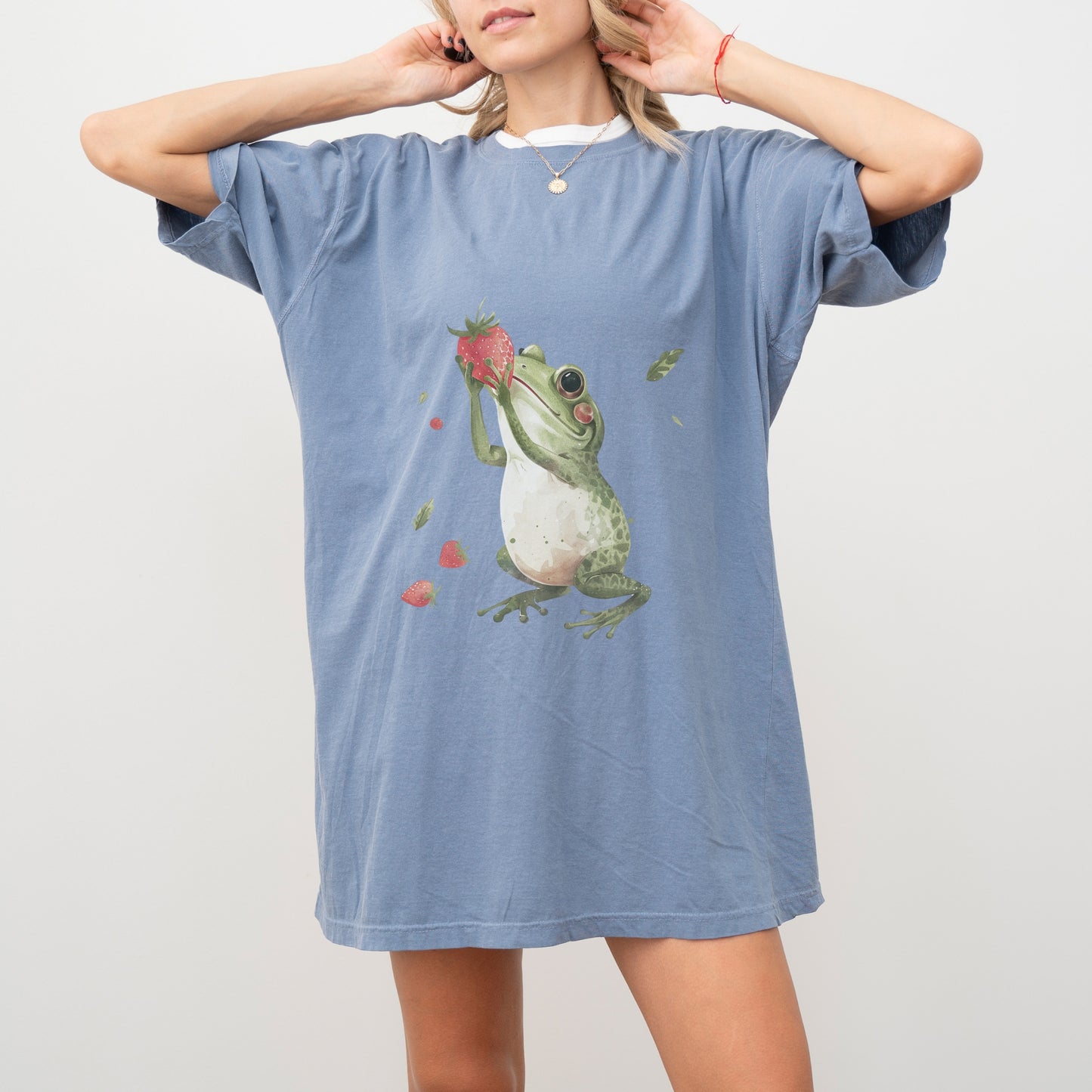 Frog with Strawberry T-Shirt | Whimsical Comfort Colors Tee