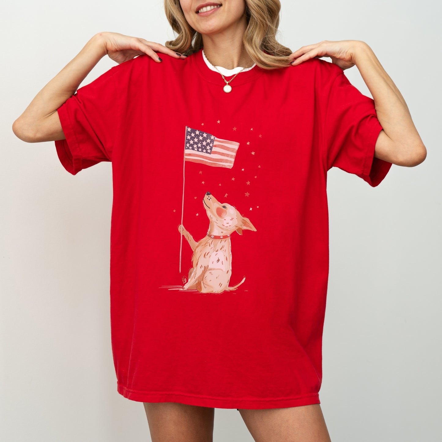 Patriotic Dog T-Shirt | Comfort Colors Tee with American Flag