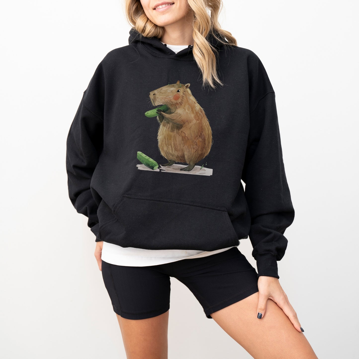 Capybara Eating Cucumber Unisex Hoodie – Cozy & Playful Sweatshirt