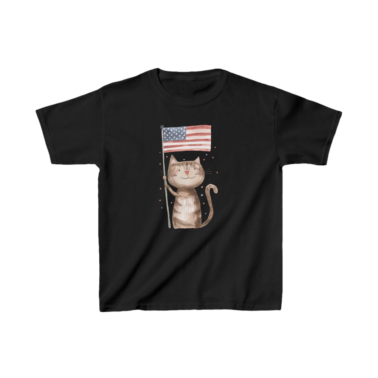 Kids' Cat with American Flag T-Shirt – Fun & Patriotic Design