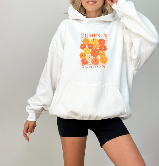 Pumpkin Season Hoodie – Cozy Fall Floral Pullover for Autumn Vibes