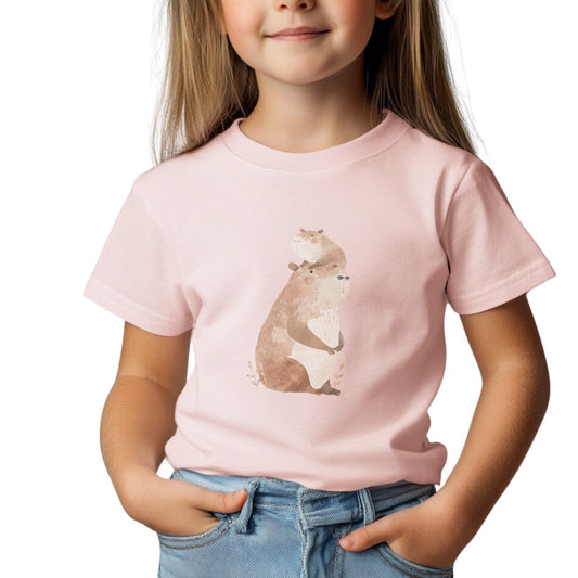 Kids' Capybara with Baby T-Shirt – Cute & Comfortable Design