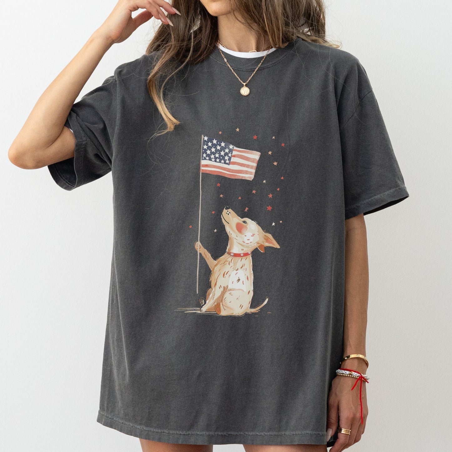 Patriotic Dog T-Shirt | Comfort Colors Tee with American Flag