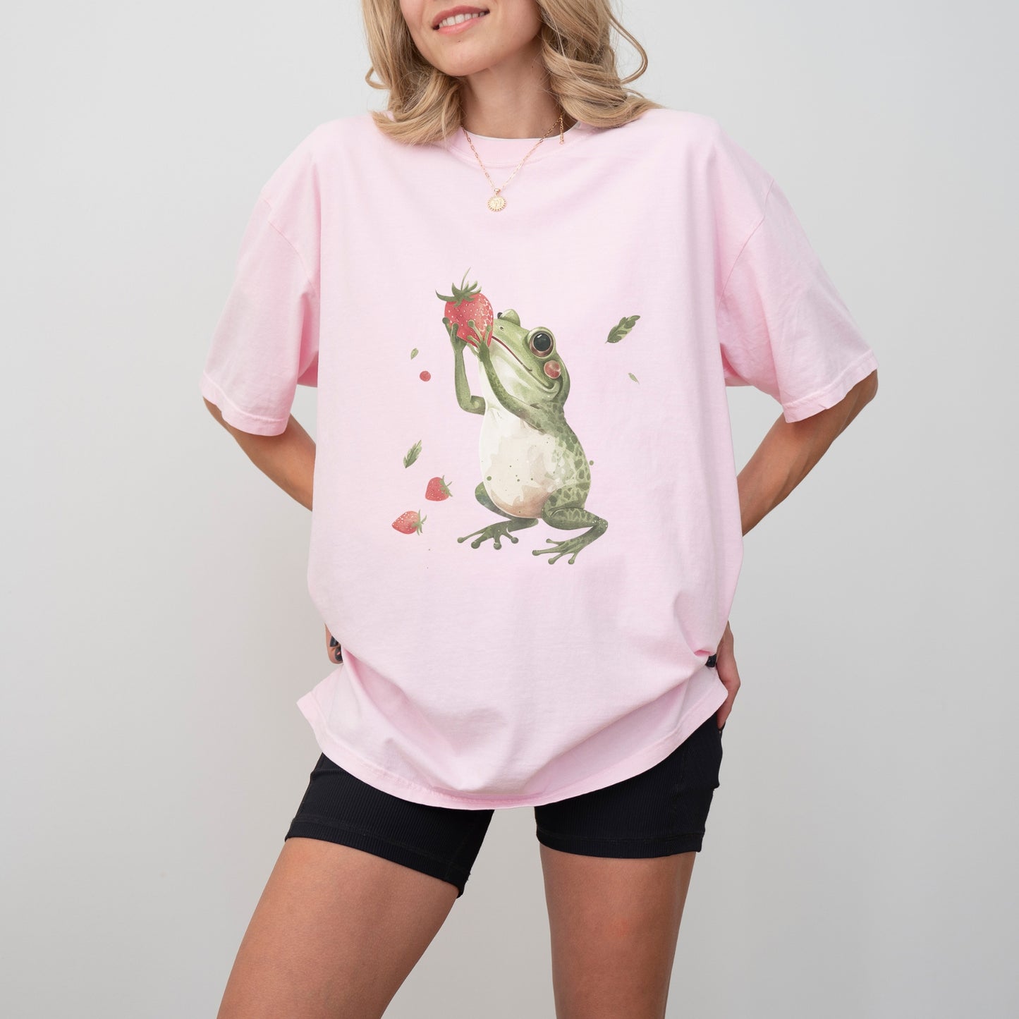 Frog with Strawberry T-Shirt | Whimsical Comfort Colors Tee