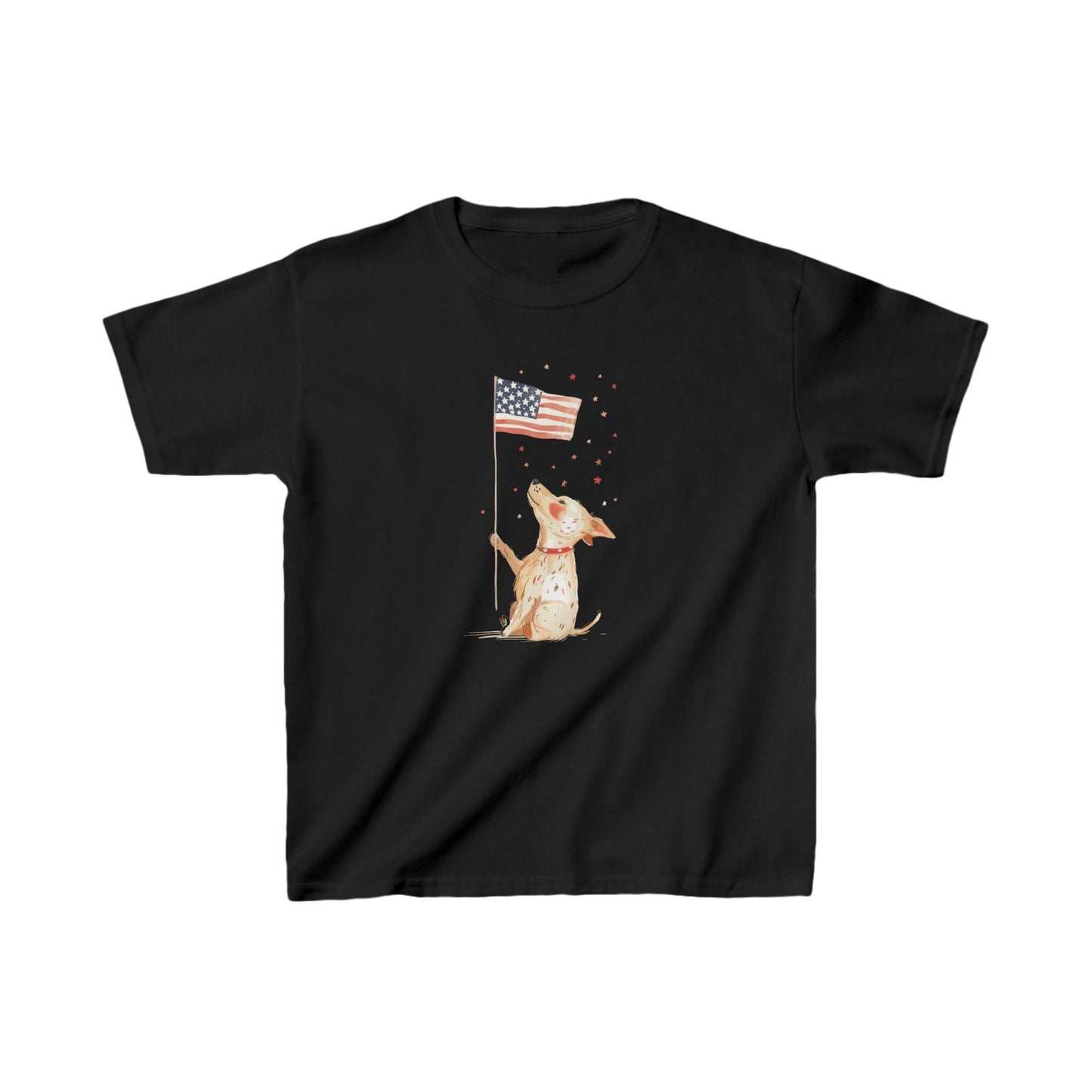 Kids' Dog Holding American Flag T-Shirt – Patriotic & Cute