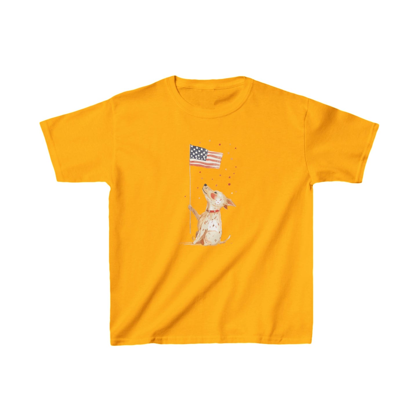 Kids' Dog Holding American Flag T-Shirt – Patriotic & Cute