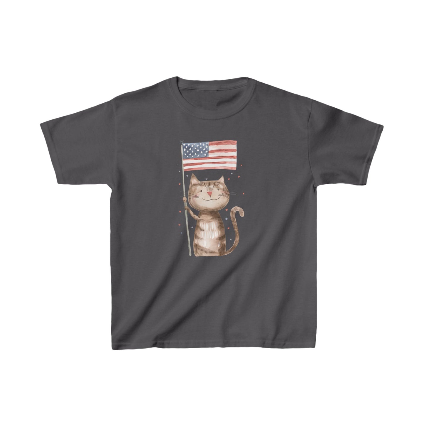 Kids' Cat with American Flag T-Shirt – Fun & Patriotic Design