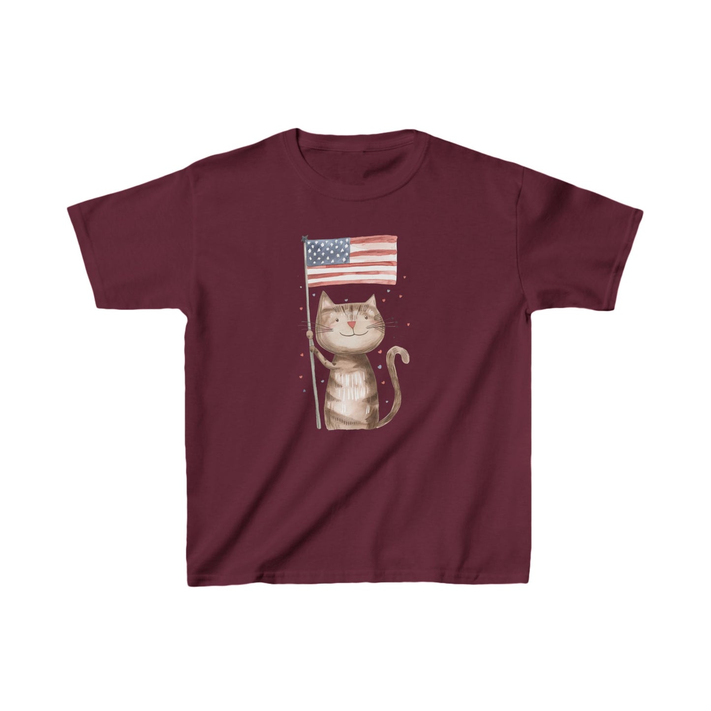 Kids' Cat with American Flag T-Shirt – Fun & Patriotic Design