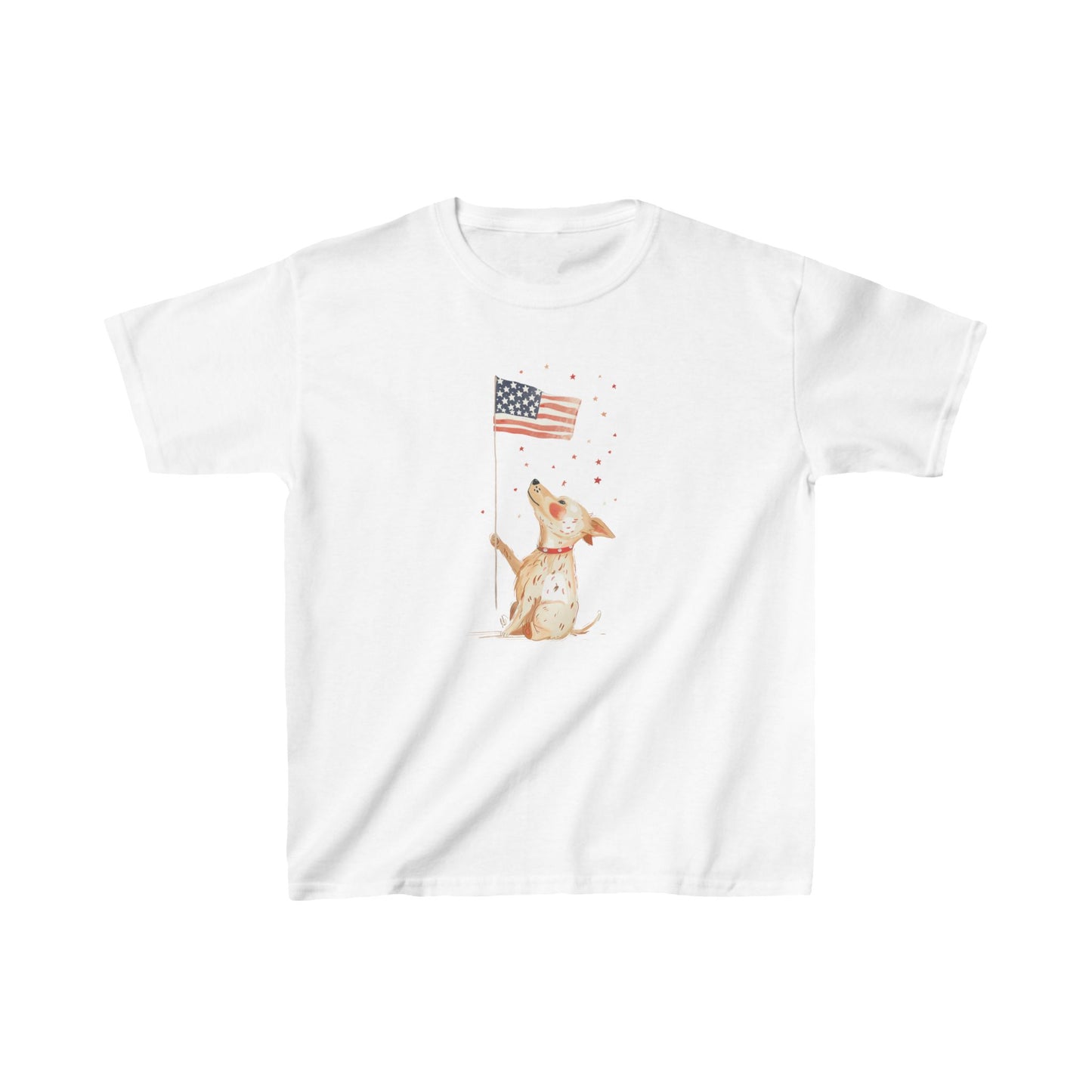 Kids' Dog Holding American Flag T-Shirt – Patriotic & Cute