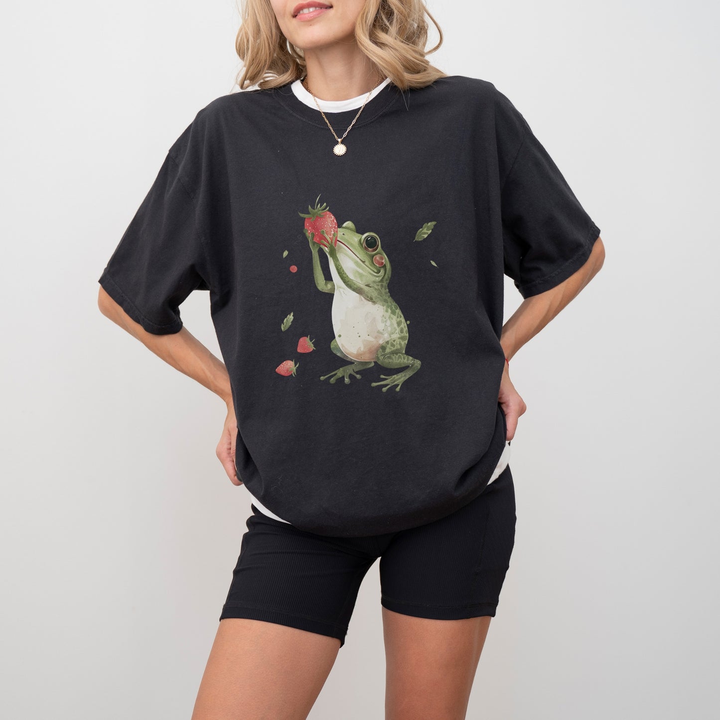 Frog with Strawberry T-Shirt | Whimsical Comfort Colors Tee