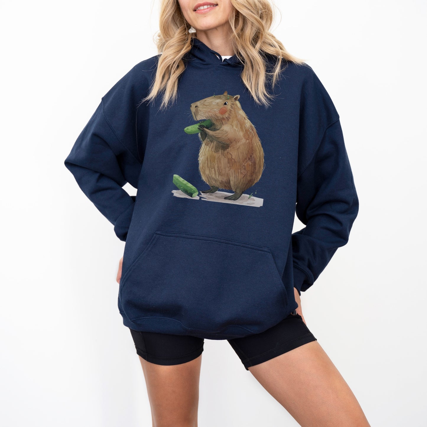 Capybara Eating Cucumber Unisex Hoodie – Cozy & Playful Sweatshirt