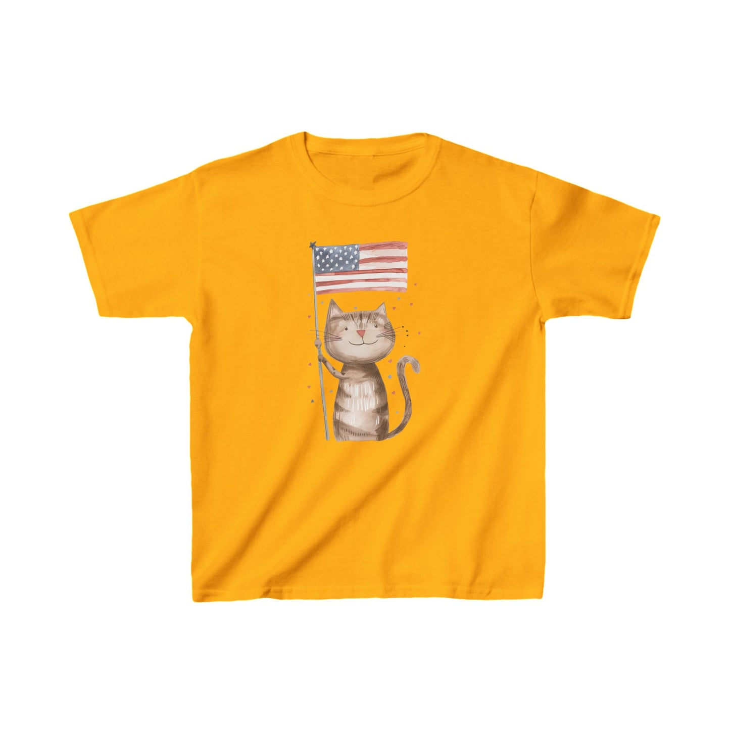 Kids' Cat with American Flag T-Shirt – Fun & Patriotic Design