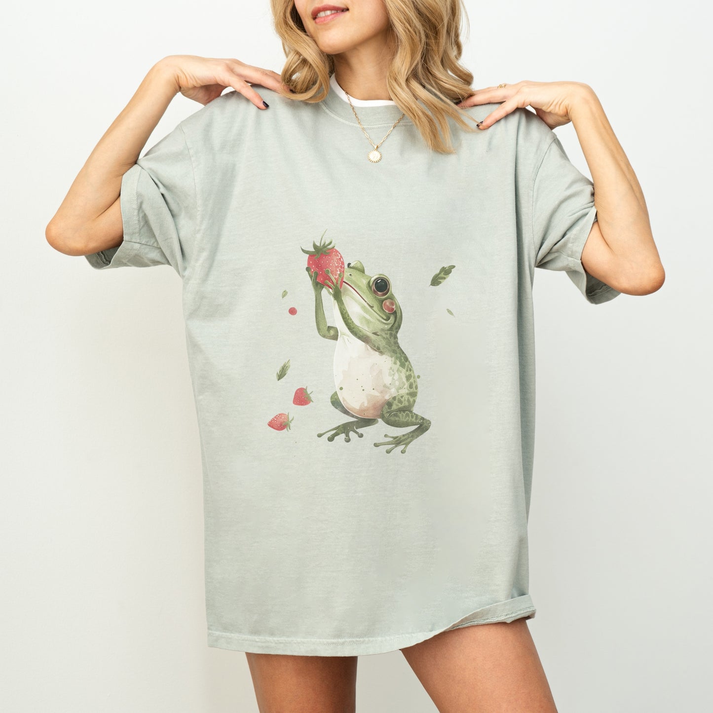 Frog with Strawberry T-Shirt | Whimsical Comfort Colors Tee