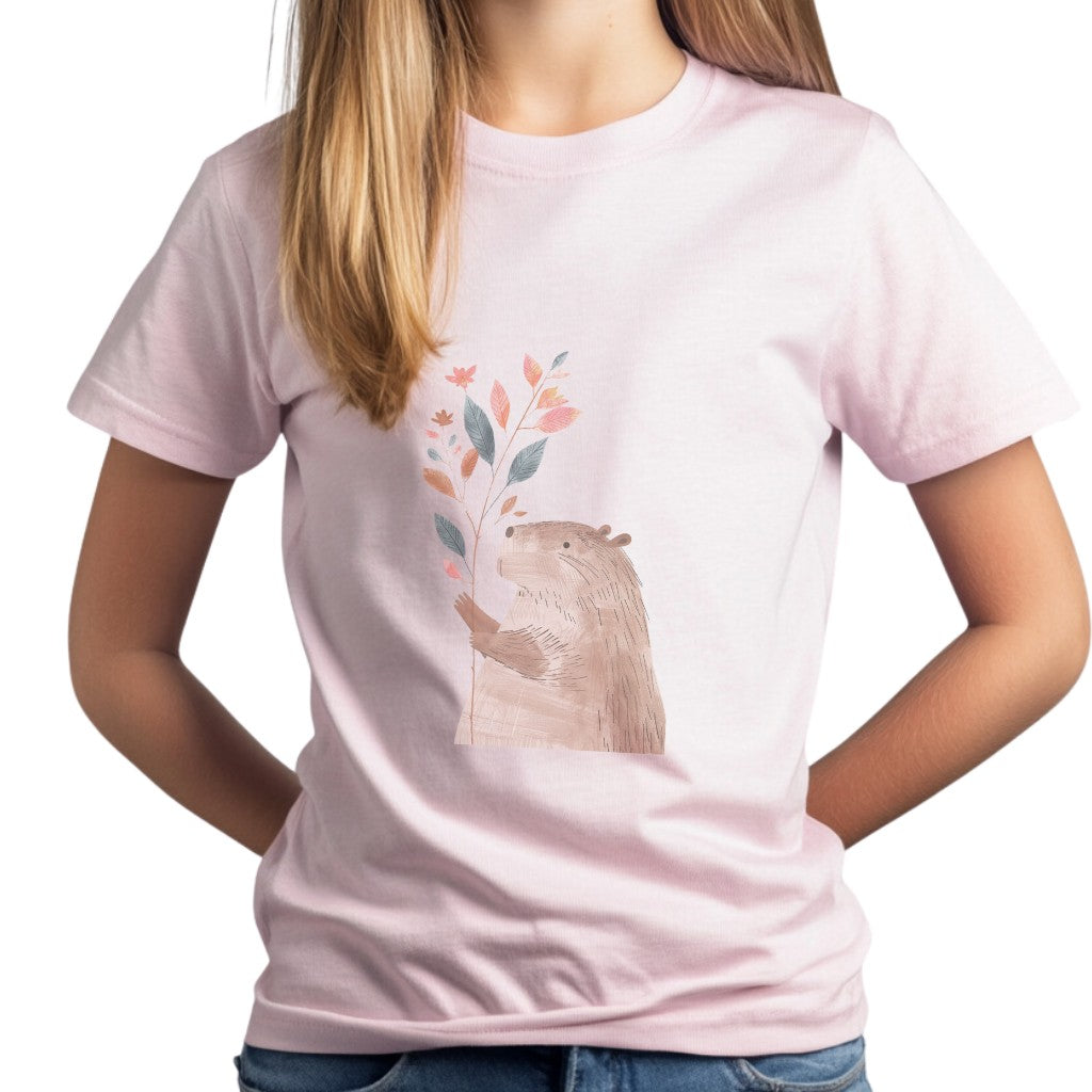 Kids' Capybara Holding Branch T-Shirt – Cute & Comfortable Kids Apparel