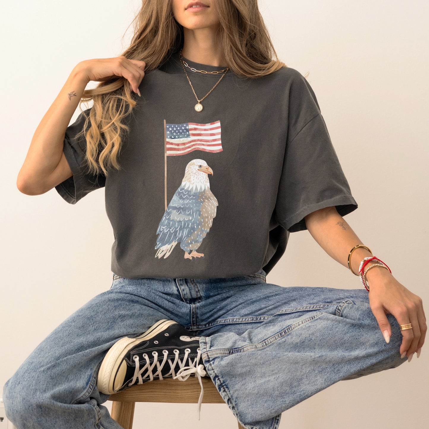 American Eagle T-Shirt | Whimsical Eagle with Flag Design