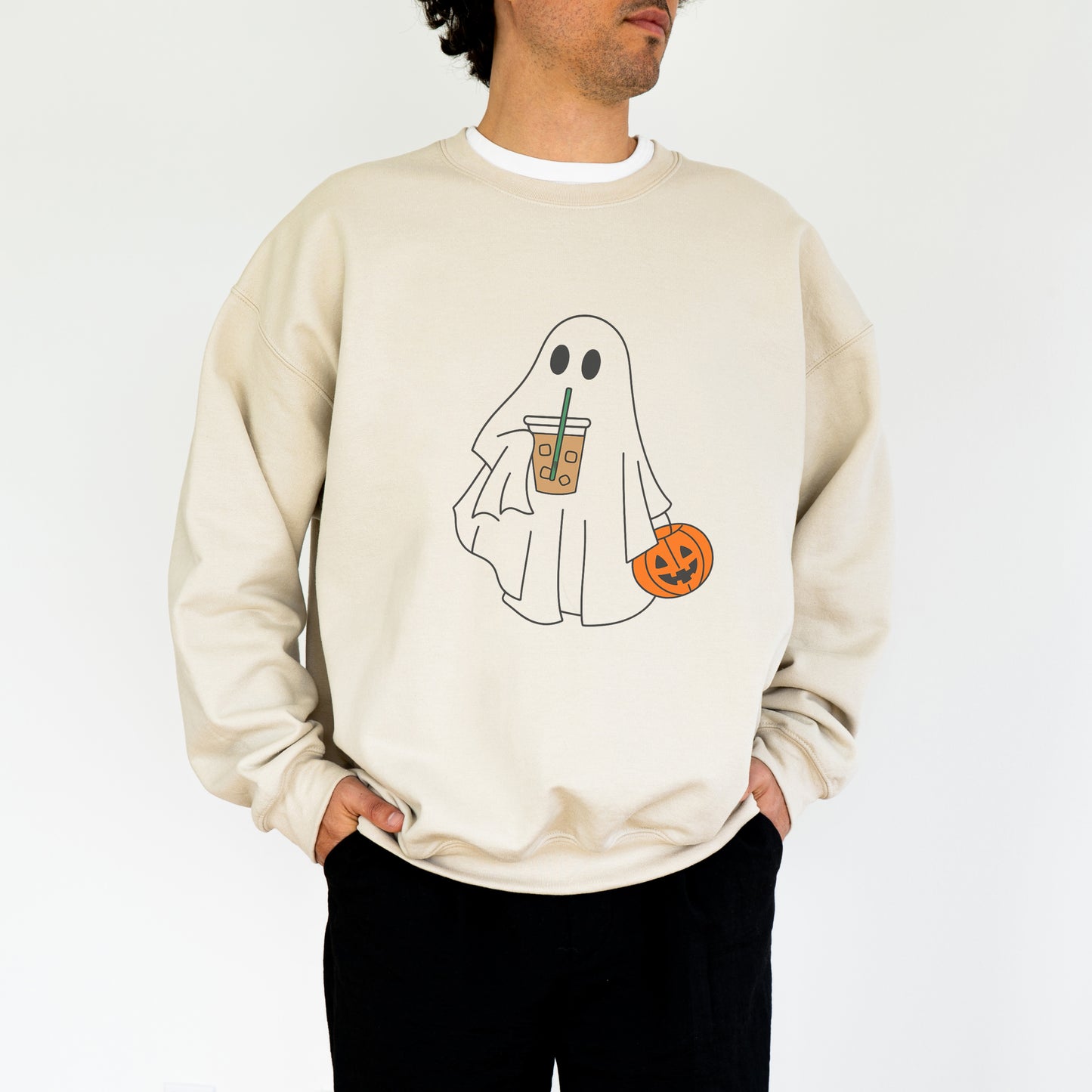 Cute Ghost Coffee Sweatshirt – Halloween Fall Graphic Pullover
