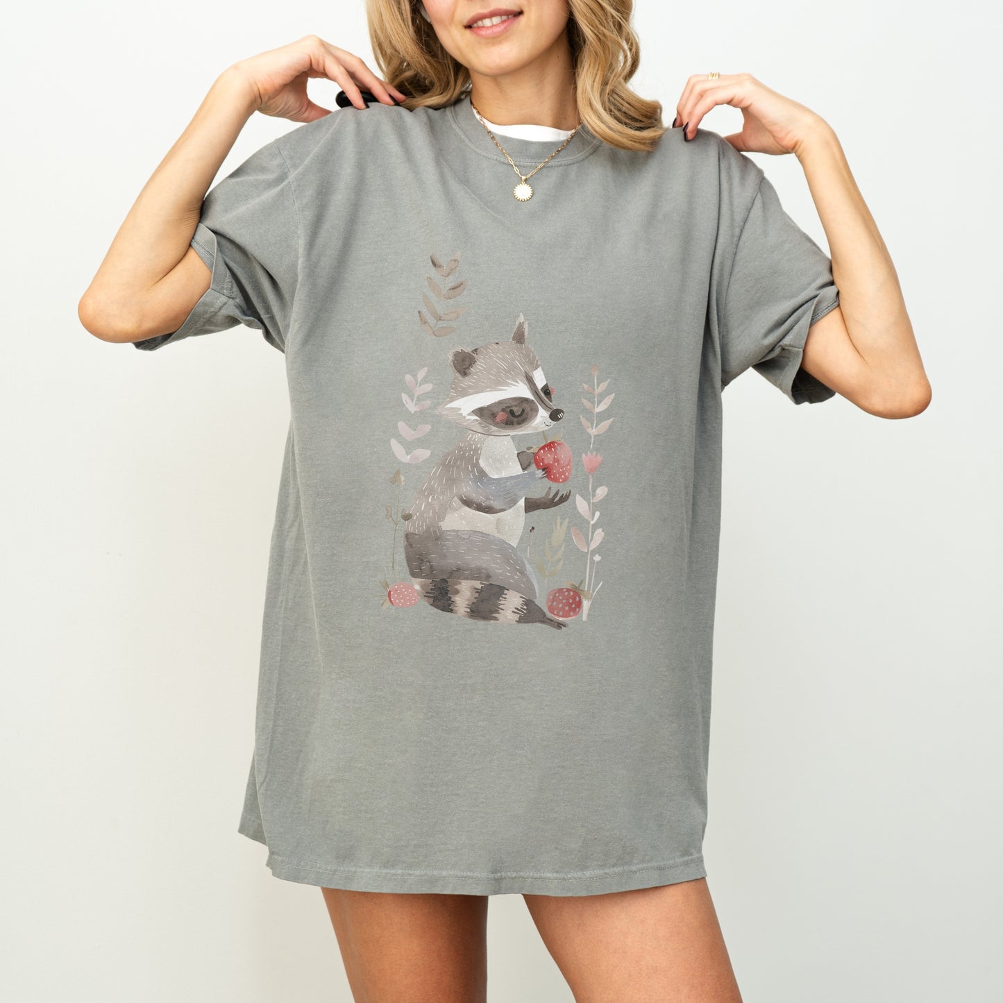 Raccoon with Strawberry T-Shirt | Fun & Whimsical Comfort Colors Tee