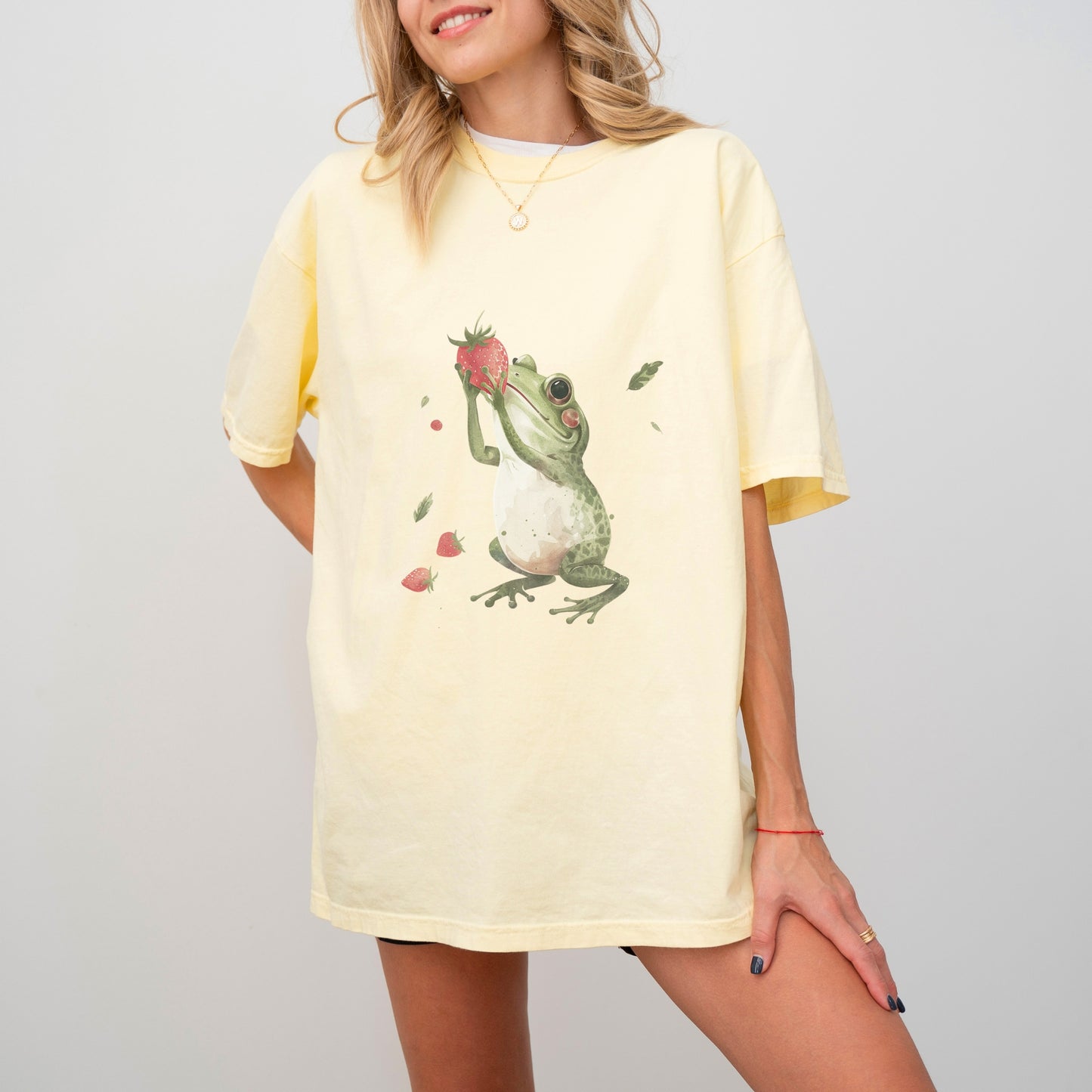 Frog with Strawberry T-Shirt | Whimsical Comfort Colors Tee