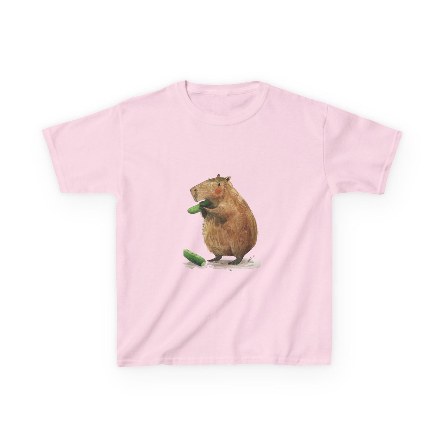 Kids' Capybara Eating Pickle T-Shirt - Fun & Comfortable