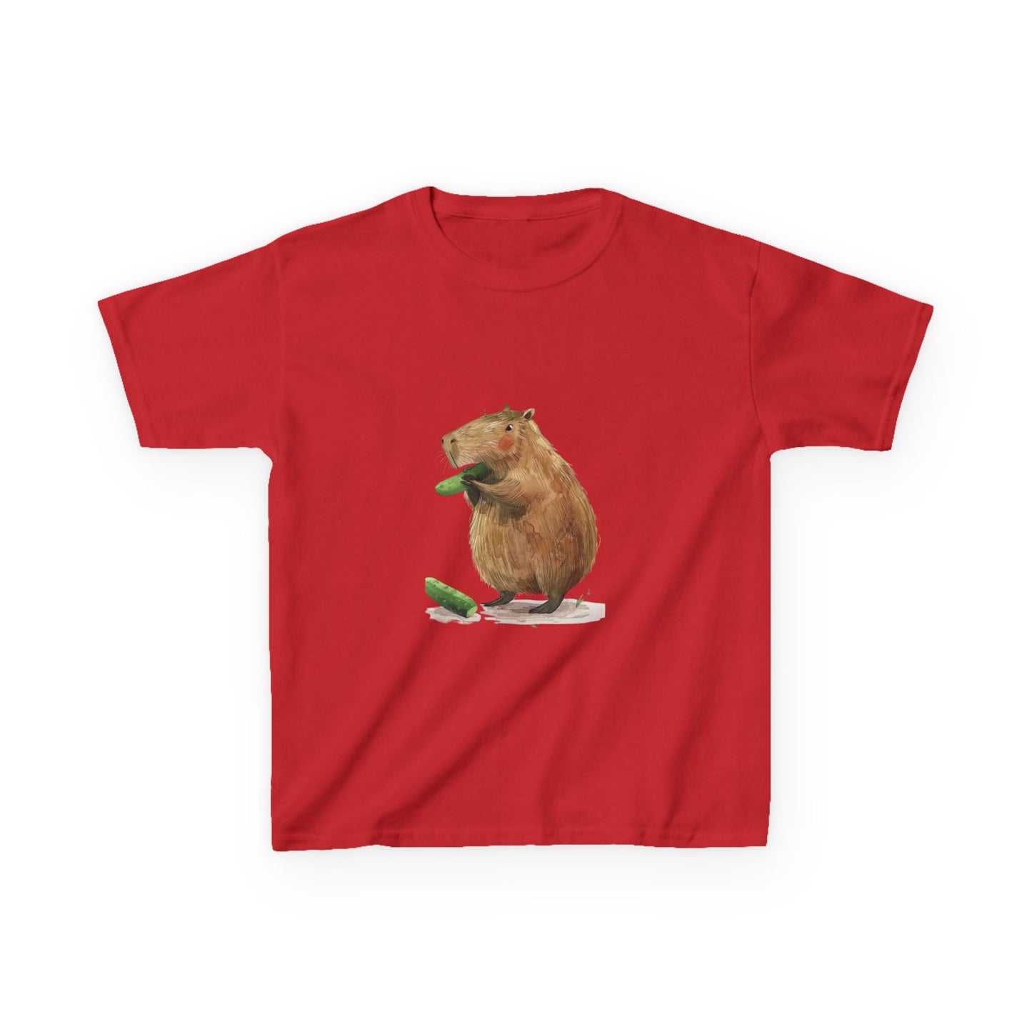 Kids' Capybara Eating Pickle T-Shirt - Fun & Comfortable