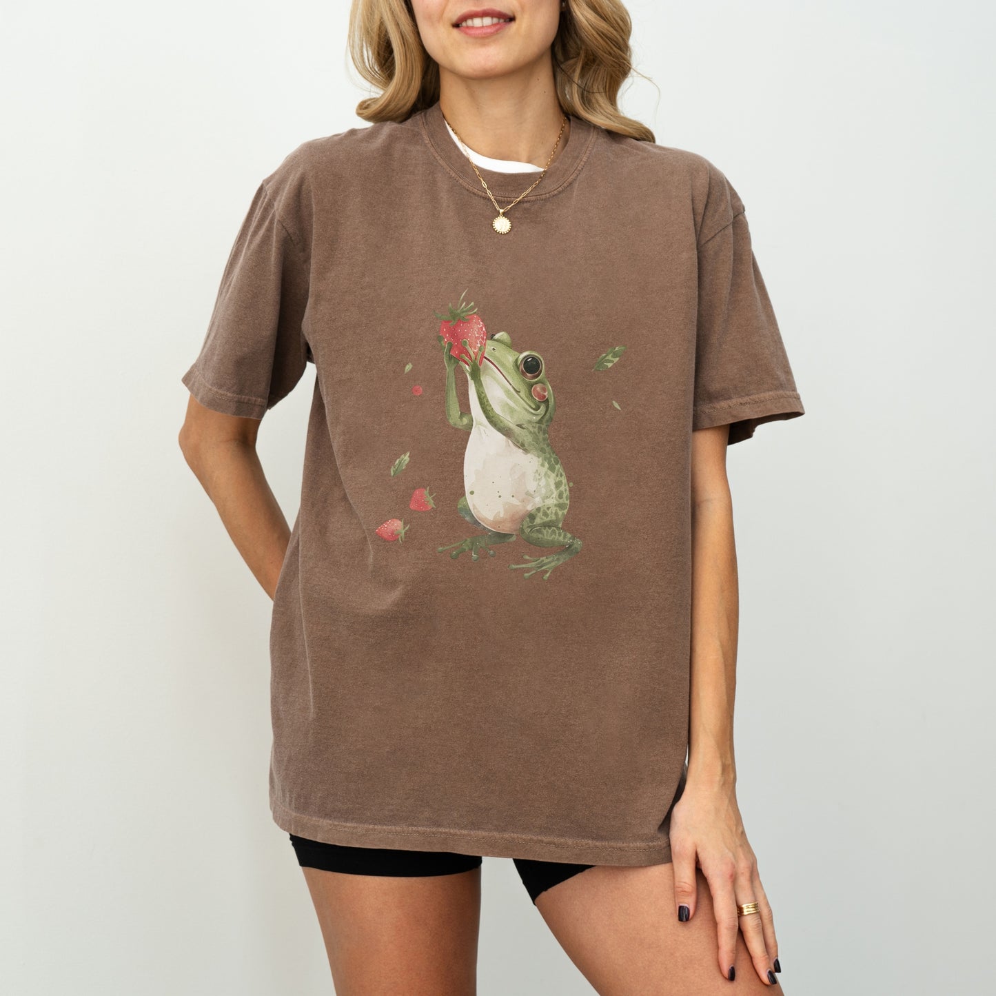 Frog with Strawberry T-Shirt | Whimsical Comfort Colors Tee