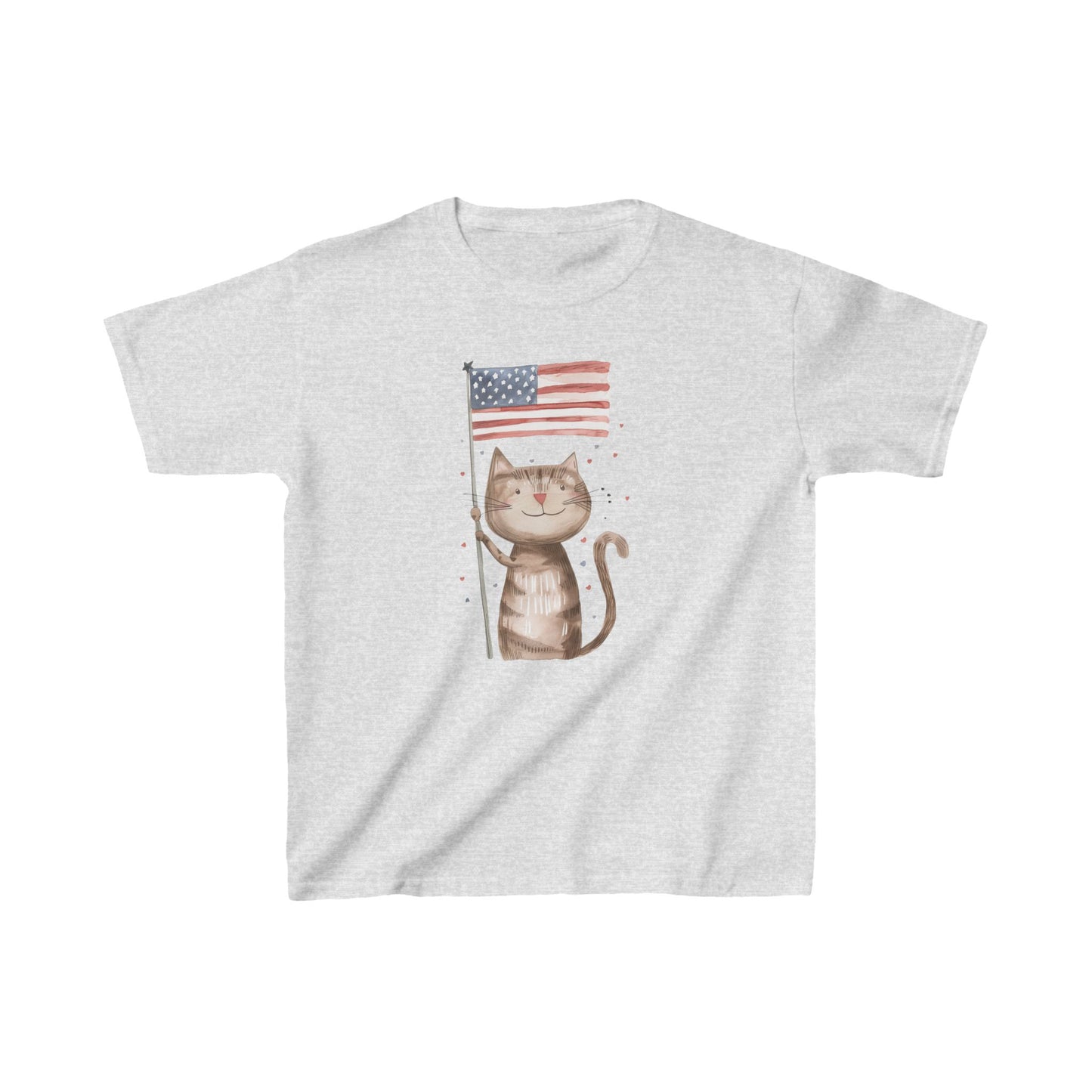 Kids' Cat with American Flag T-Shirt – Fun & Patriotic Design