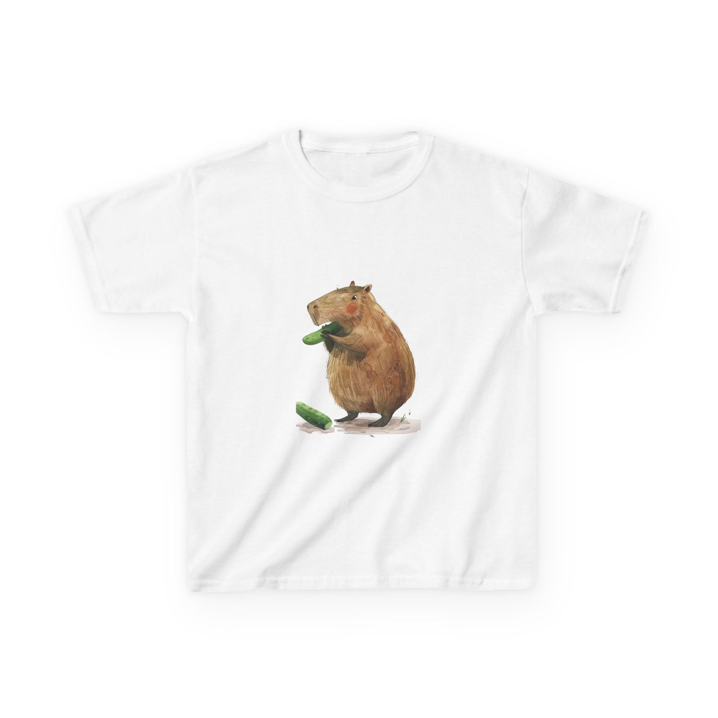 Kids' Capybara Eating Pickle T-Shirt - Fun & Comfortable