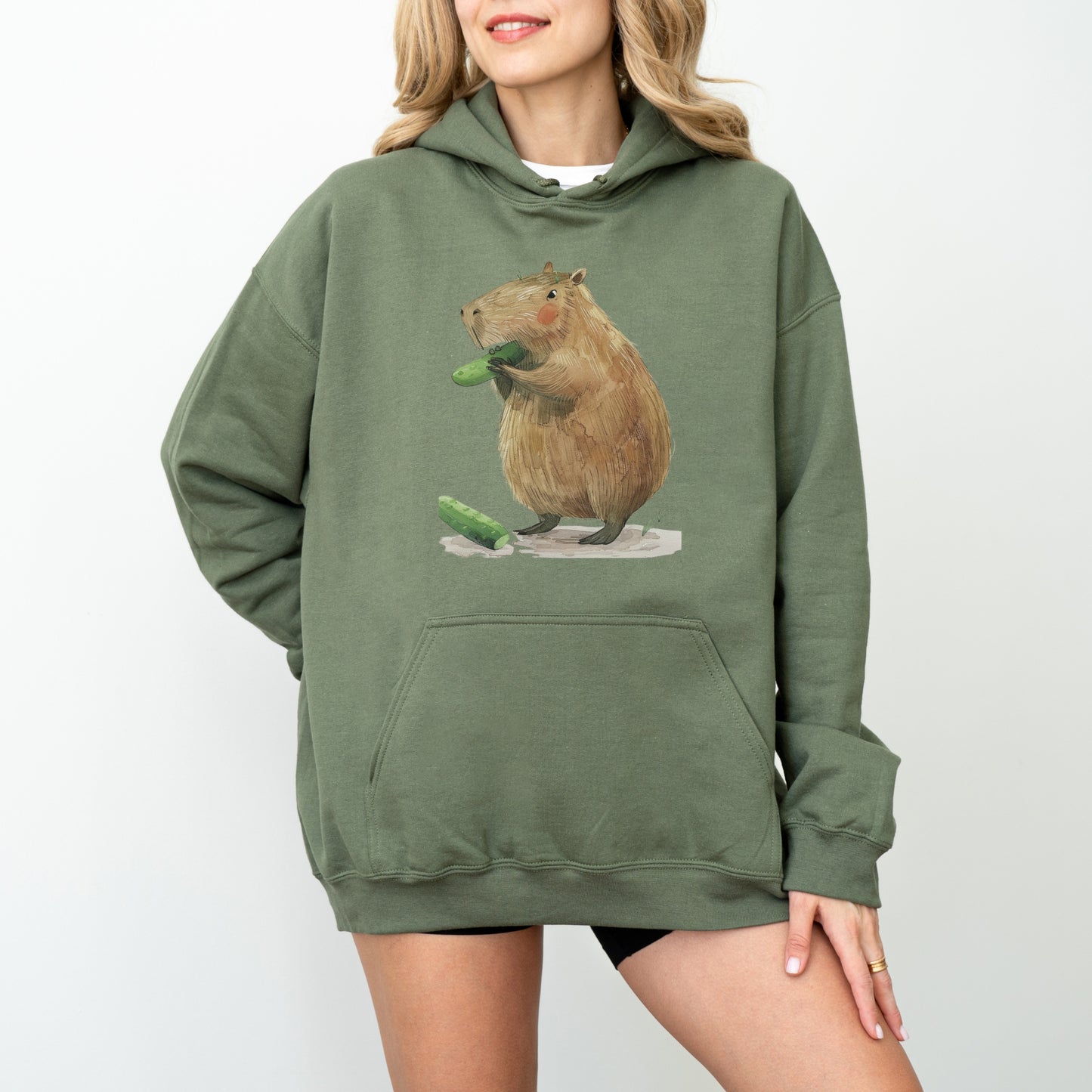 Capybara Eating Cucumber Unisex Hoodie – Cozy & Playful Sweatshirt