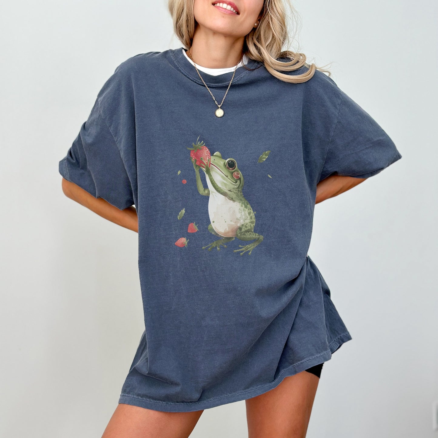 Frog with Strawberry T-Shirt | Whimsical Comfort Colors Tee