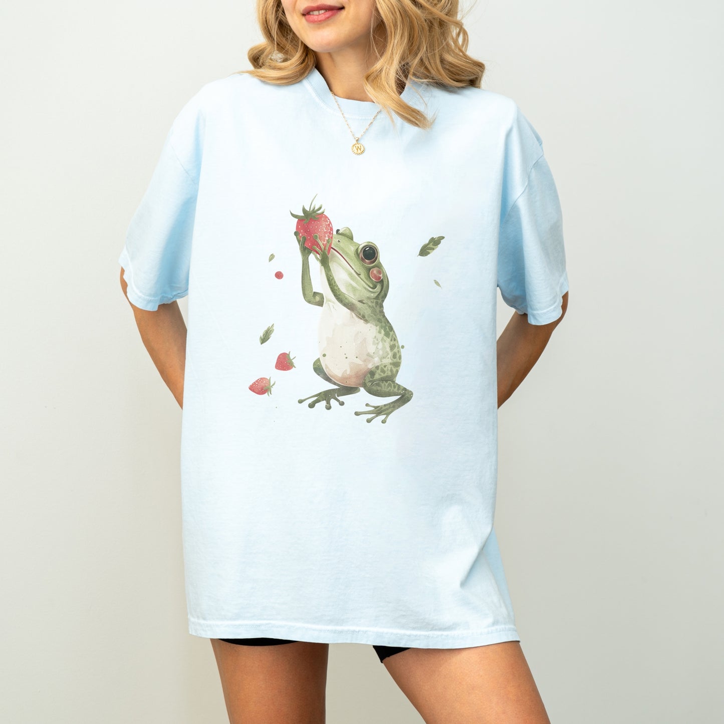 Frog with Strawberry T-Shirt | Whimsical Comfort Colors Tee